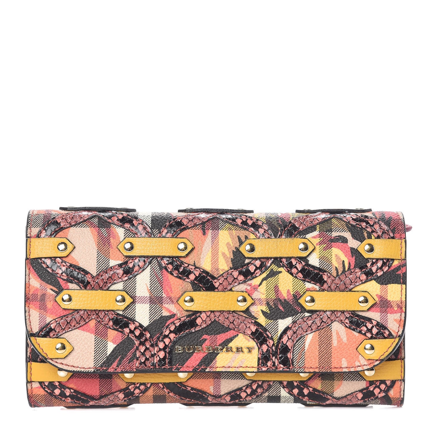 Calfskin Snakeskin Floral Haymarket Check Continental Wallet Multicolor