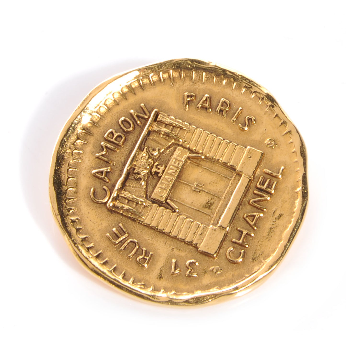Hammered Cambon Coin Brooch Gold