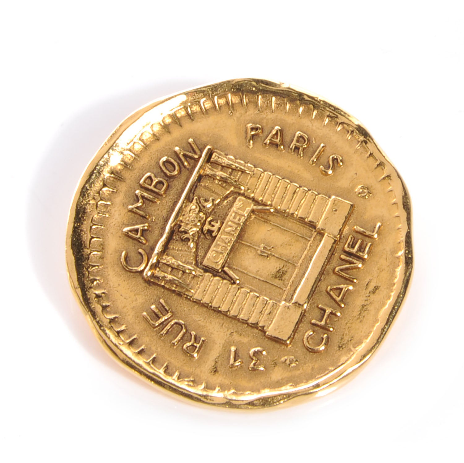 Chanel Hammered Cambon Coin Brooch Gold 1 of 4