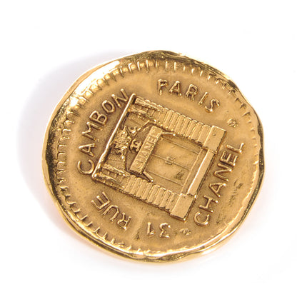 Chanel Hammered Cambon Coin Brooch Gold 1 of 4
