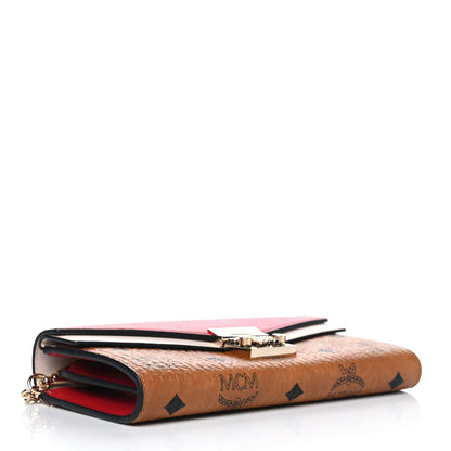 MCM Calfskin Visetos Monogram Patricia Color Block Wallet On Chain Cognac Ruby Red White 3 of 4