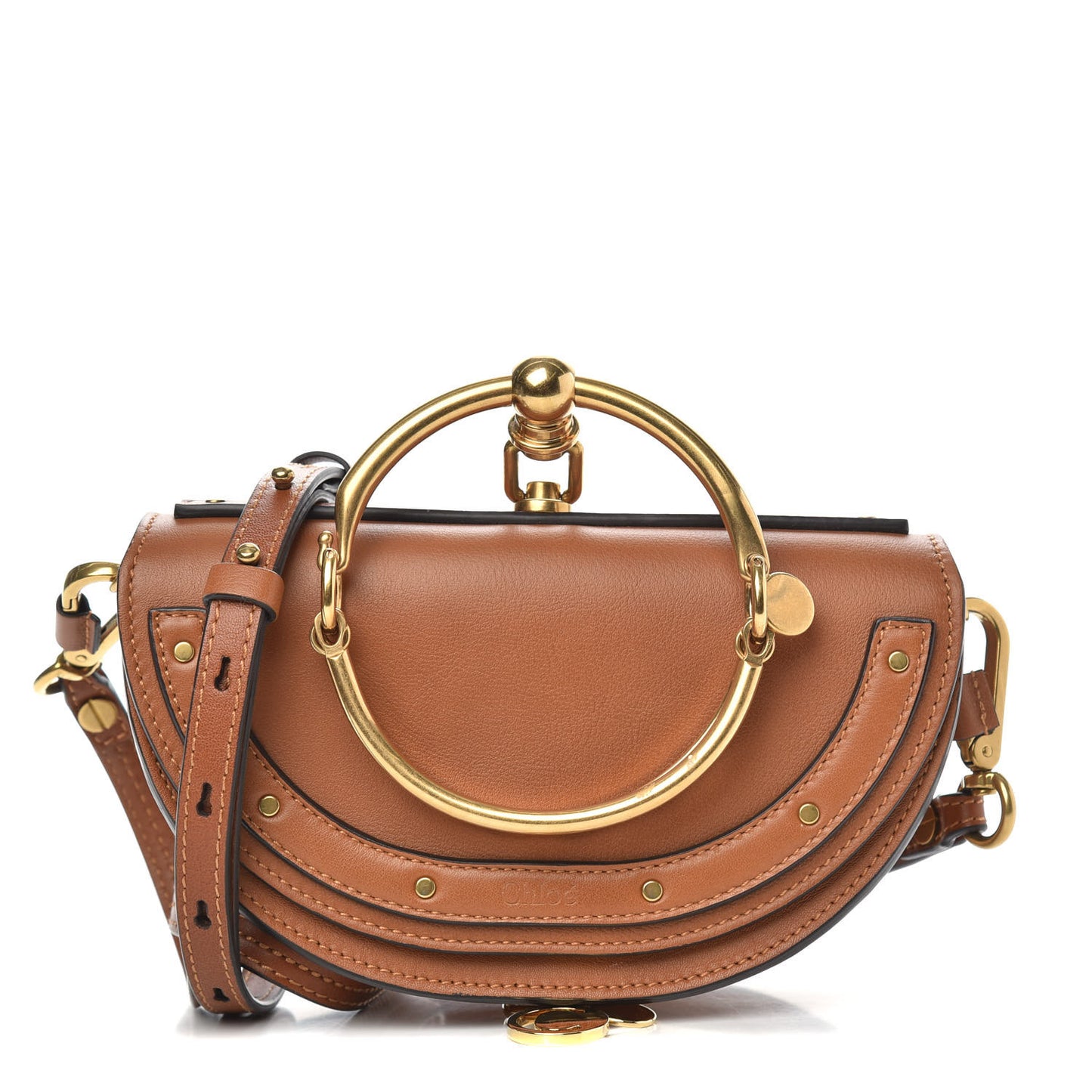 Calfskin Small Nile Bracelet Minaudiere Bag Caramel