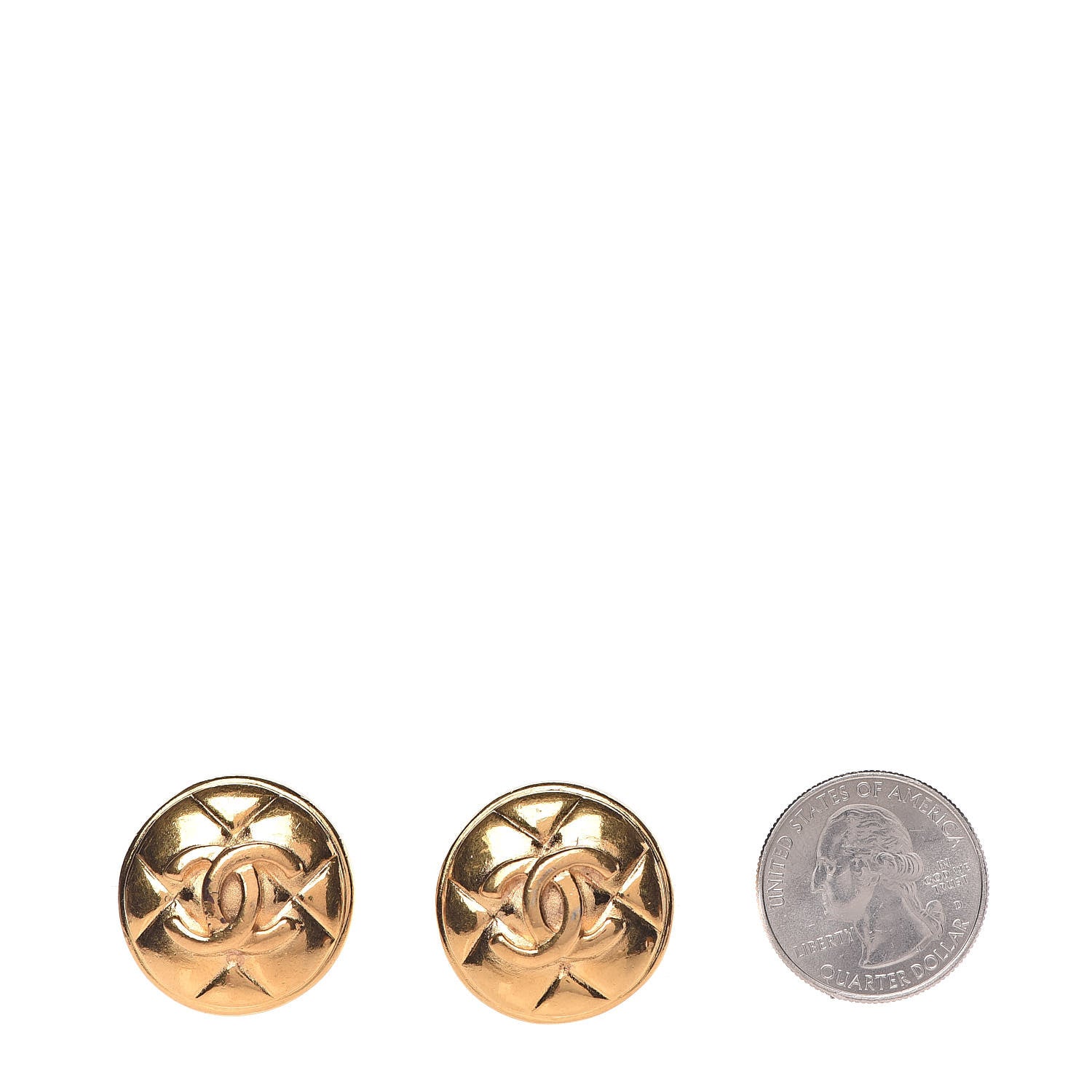 Chanel Round Quilted CC Clip On Earrings Gold 2 of 5