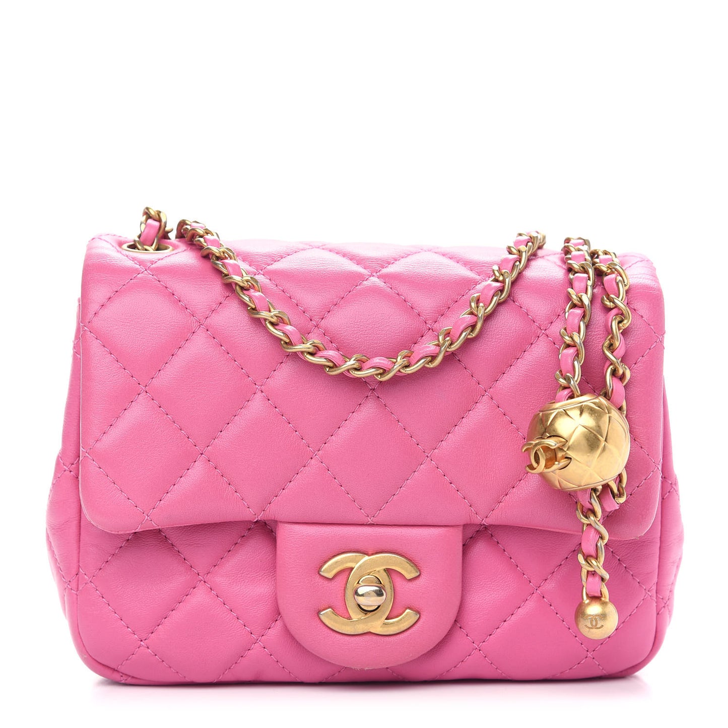 Lambskin Quilted Mini Pearl Crush Flap Pink