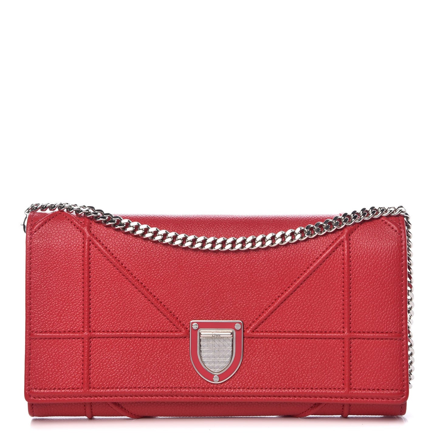 Grained Calfskin Diorama Croisiere Chain Wallet Red
