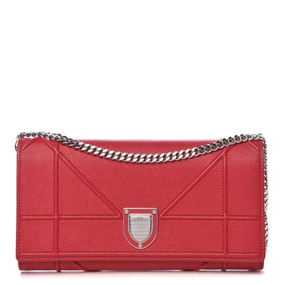 Christian Dior Grained Calfskin Diorama Croisiere Chain Wallet Red 1 of 7
