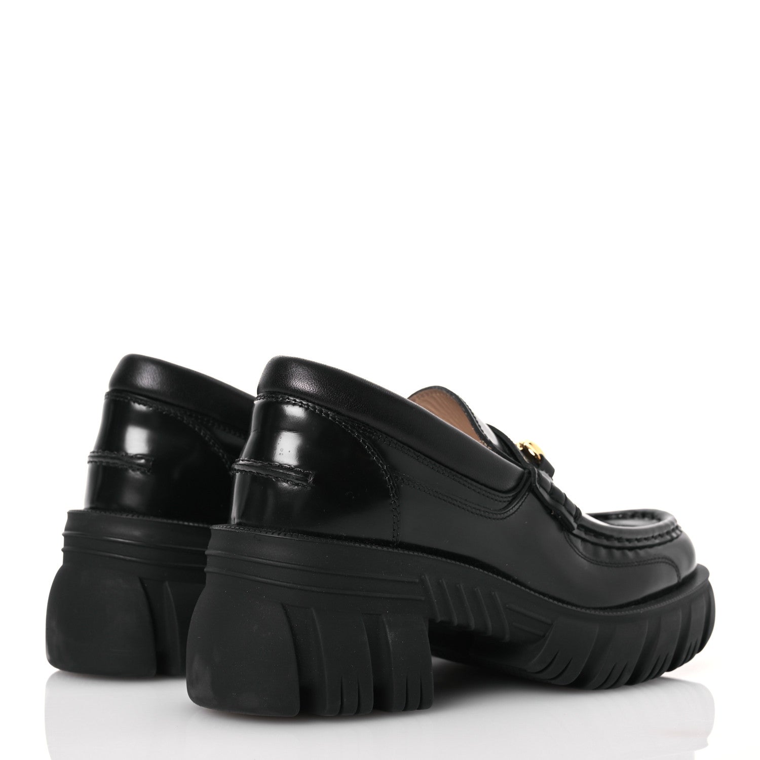 Gucci Magnum Calfskin Nappa Samoa Womens Horsebit Platform Chunky Lug Sole 40mm Loafers 38 Black 4 of 14