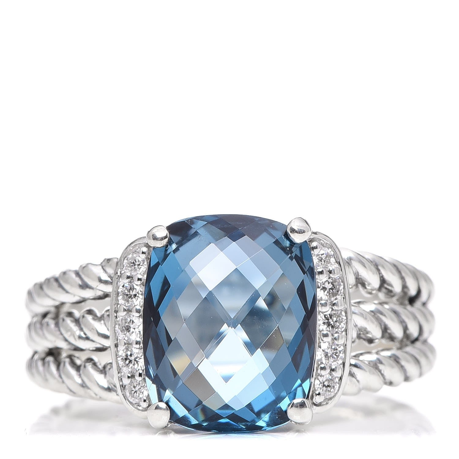 David Yurman Sterling Silver Diamond Hampton Blue Topaz 10mm Petite Wheaton Ring 51 5.75 1 of 5
