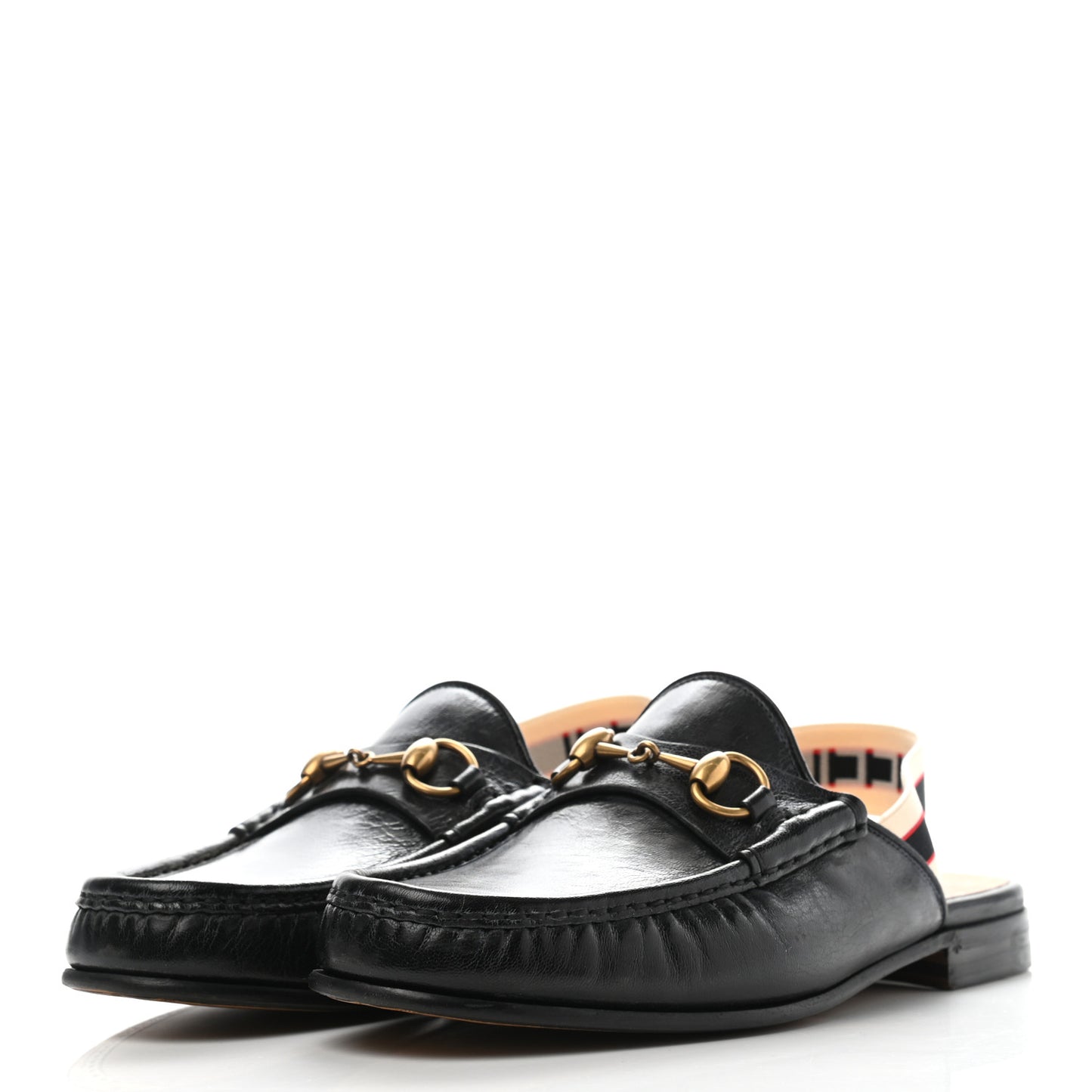 Goatskin Stripe Mens Horsebit Slingback Slippers 7 Black