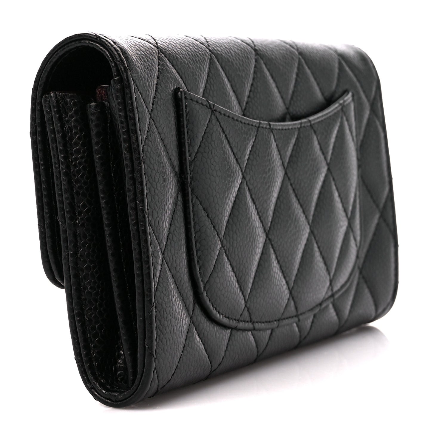 Caviar Quilted Large Gusset Flap Wallet Black