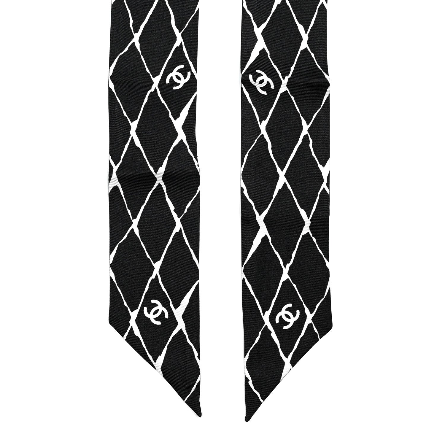 Chanel Silk CC Slim Bandeau Scarf Black White 2 of 4
