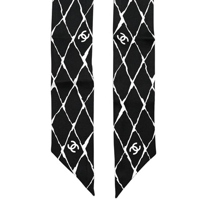 Chanel Silk CC Slim Bandeau Scarf Black White 2 of 4