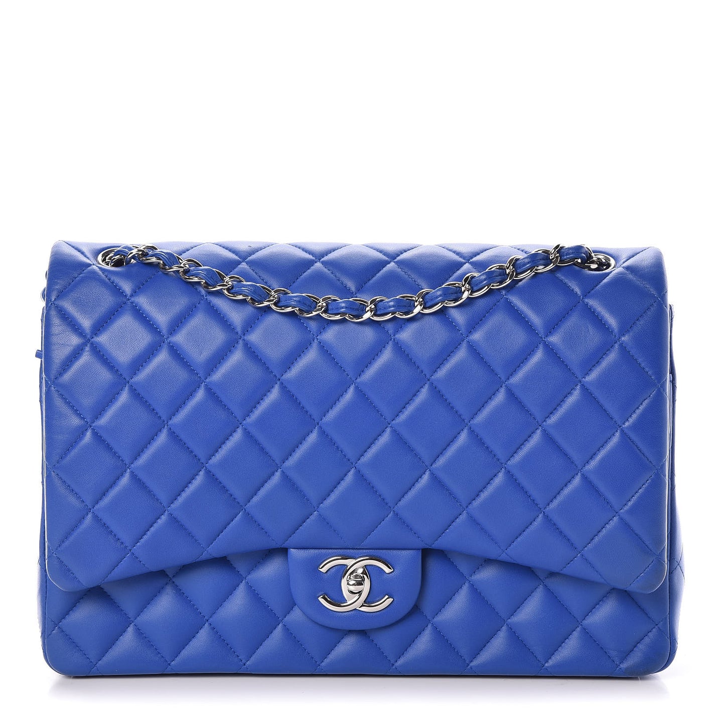 Lambskin Quilted Maxi Double Flap Blue