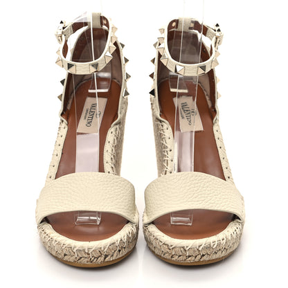 Valentino Garavani Grained Calfskin Rockstud Ankle Strap Espadrille Wedge Sandals 35 Light Ivory 2 of 10
