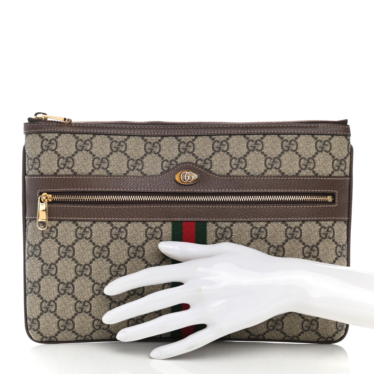 Gucci GG Supreme Monogram Large Ophidia Pouch Clutch Brown 2 of 10