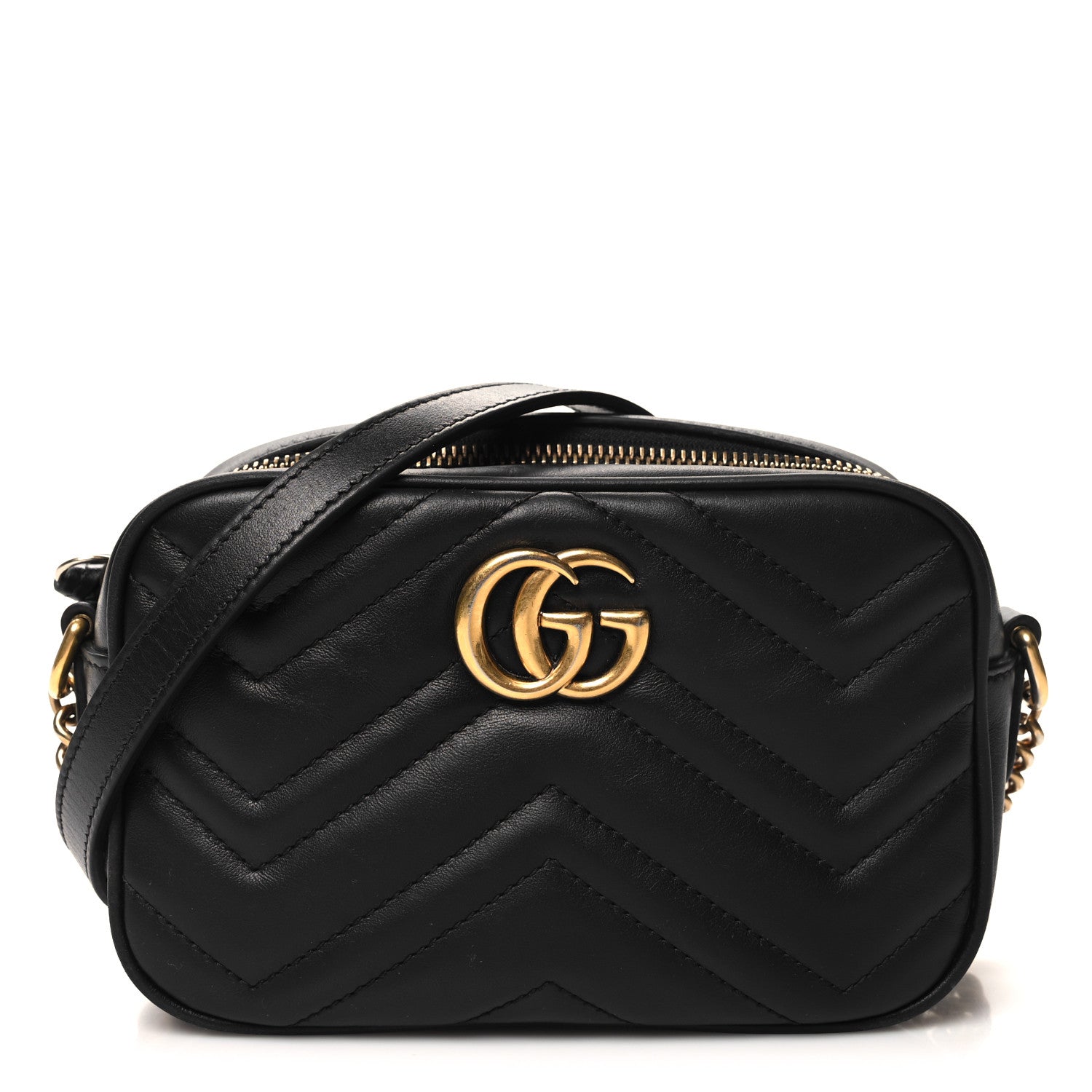 Gucci Calfskin Matelasse Mini GG Marmont Chain Shoulder Bag Black 1 of 11
