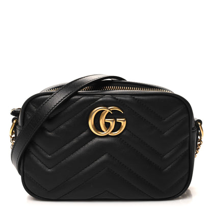 Gucci Calfskin Matelasse Mini GG Marmont Chain Shoulder Bag Black 1 of 11