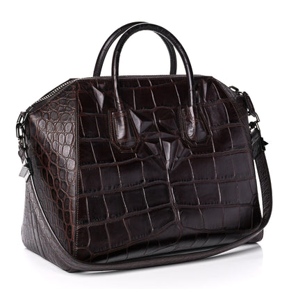 Givenchy Calfskin Crocodile Embossed 3D Stud Medium Antigona Brown 3 of 12