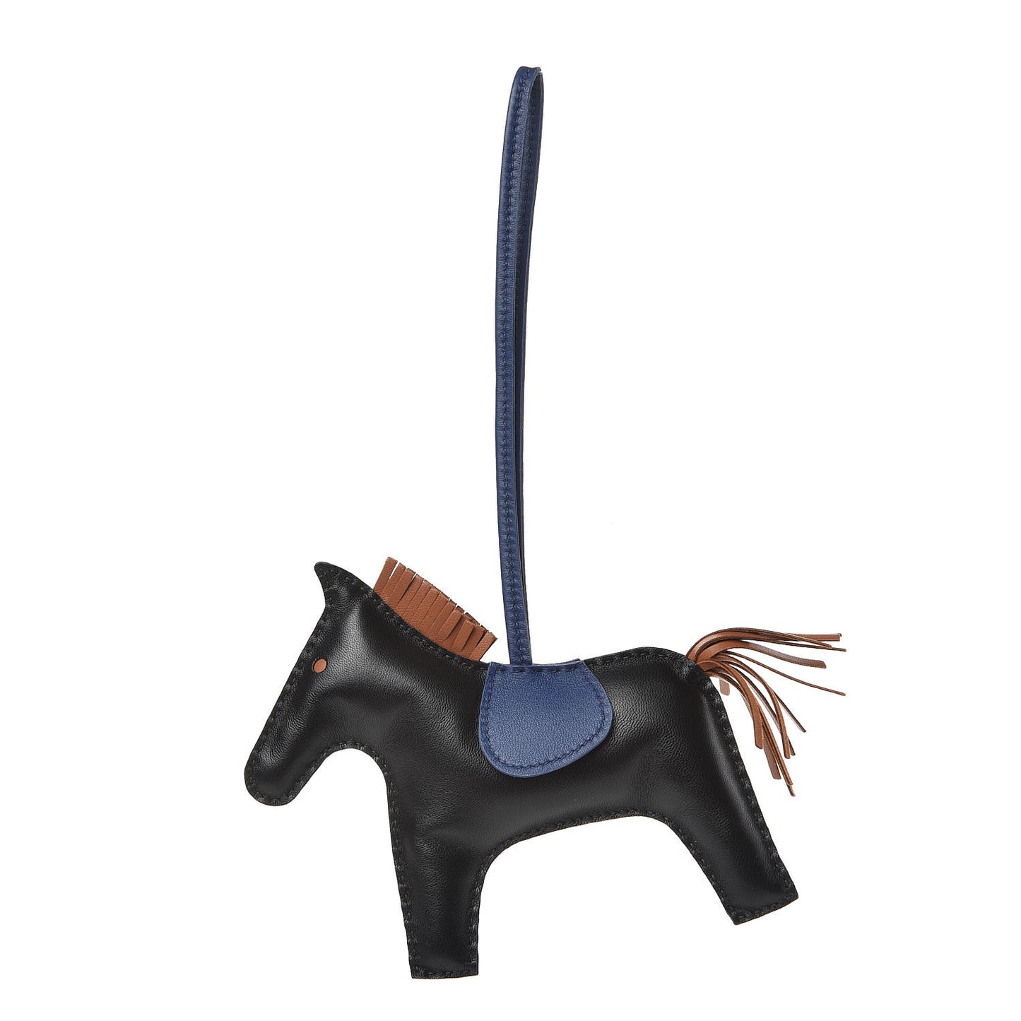 Milo Lambskin Grigri Rodeo Horse Bag Charm GM Black Bleu Saphir Gold