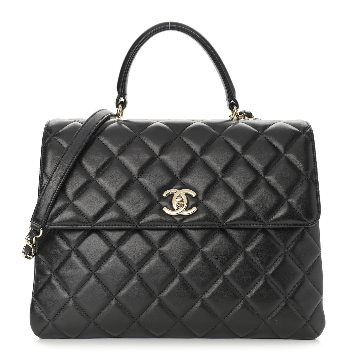Lambskin Quilted Large Trendy CC Dual Handle Flap Bag Black