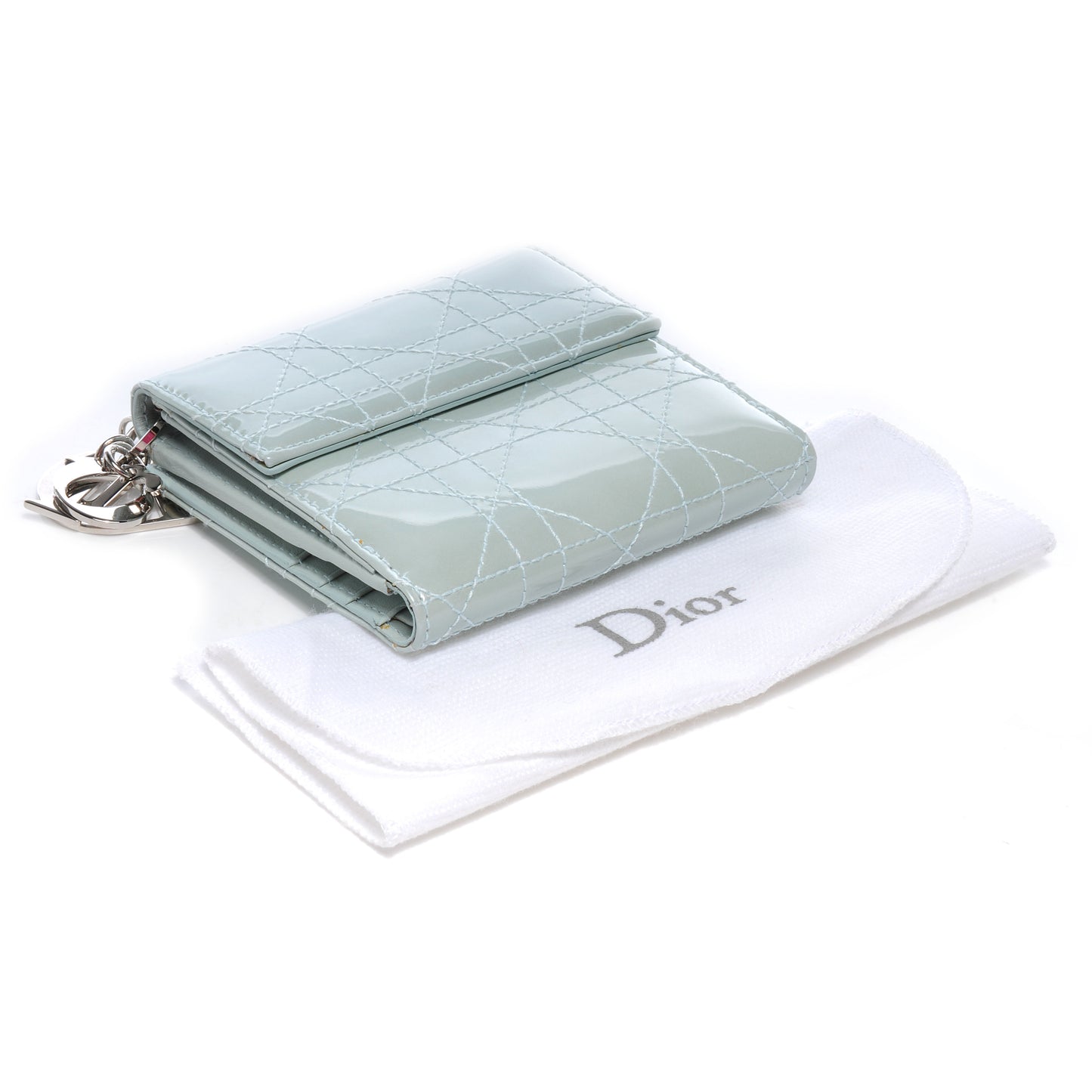 Patent Lady Dior Compact Cannage Wallet Blue