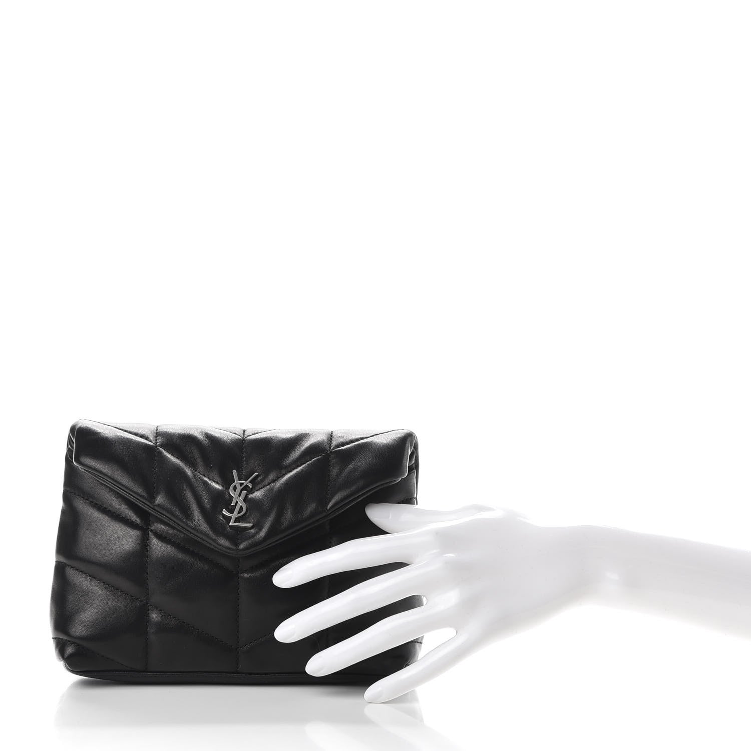 Saint Laurent Lambskin Monogram Loulou Puffer Pouch Clutch Black 2 of 9
