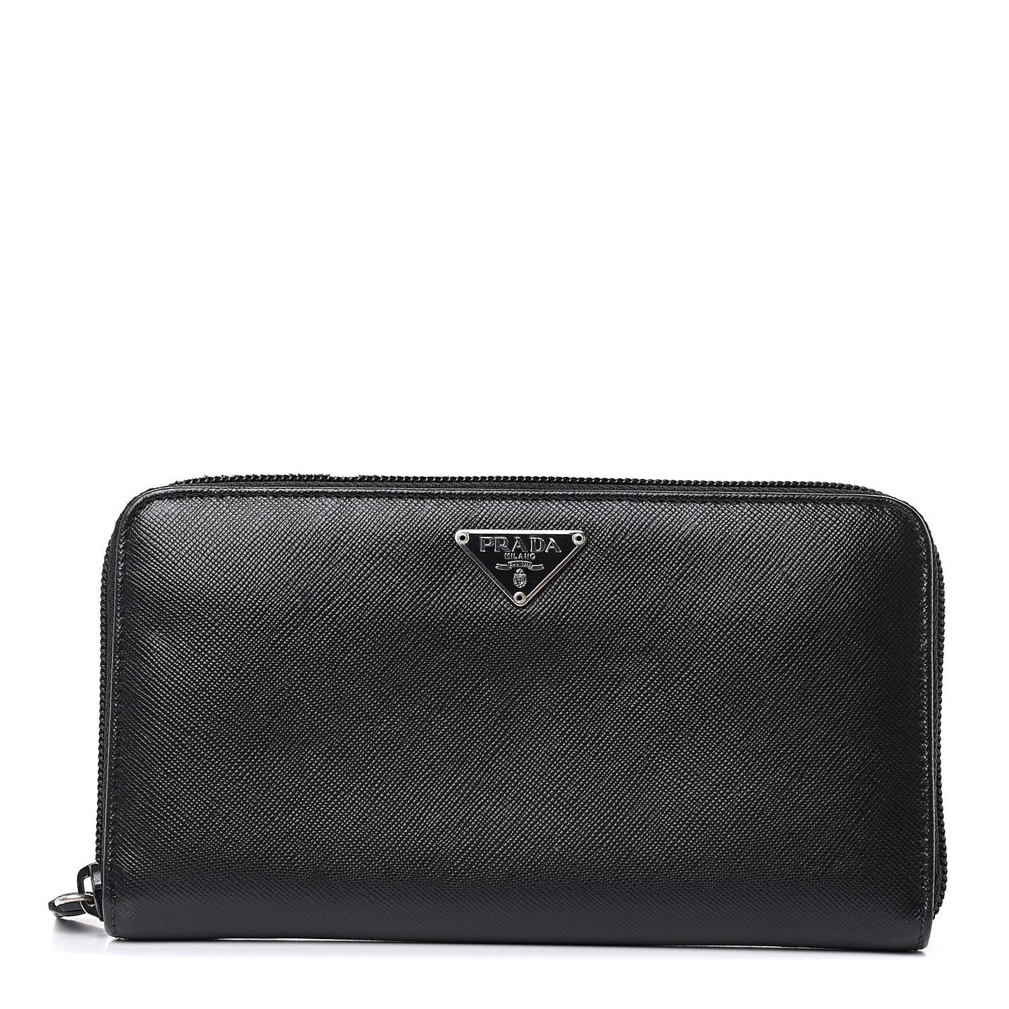 Saffiano Metal Zip Around Wallet Black