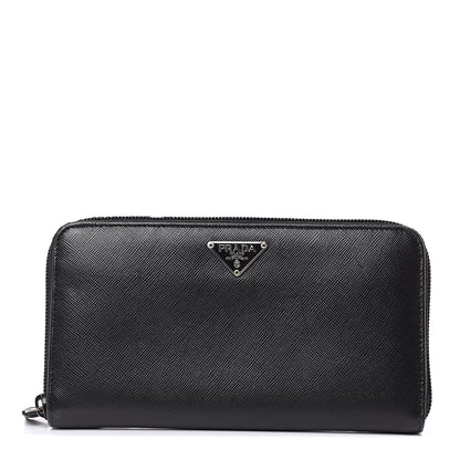 Prada Saffiano Metal Zip Around Wallet Black 1 of 10