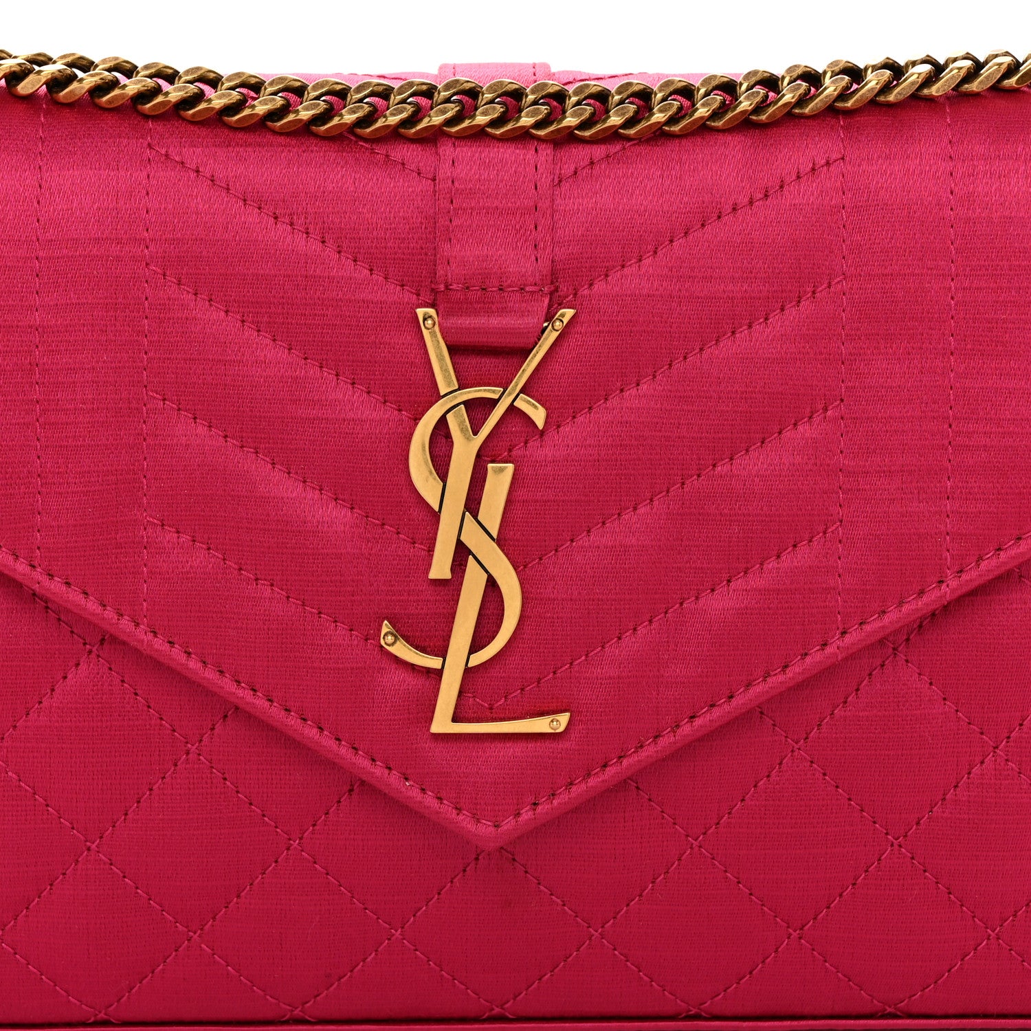 Saint Laurent Satin Mixed Matelasse Triquilt Monogram Chain Wallet Guava 7 of 9