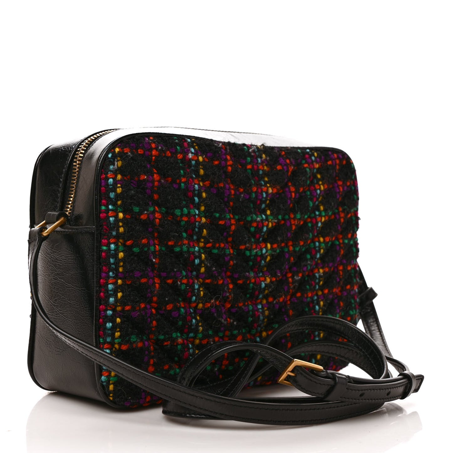 Tweed Calfskin Monogram Lou Camera Bag Black