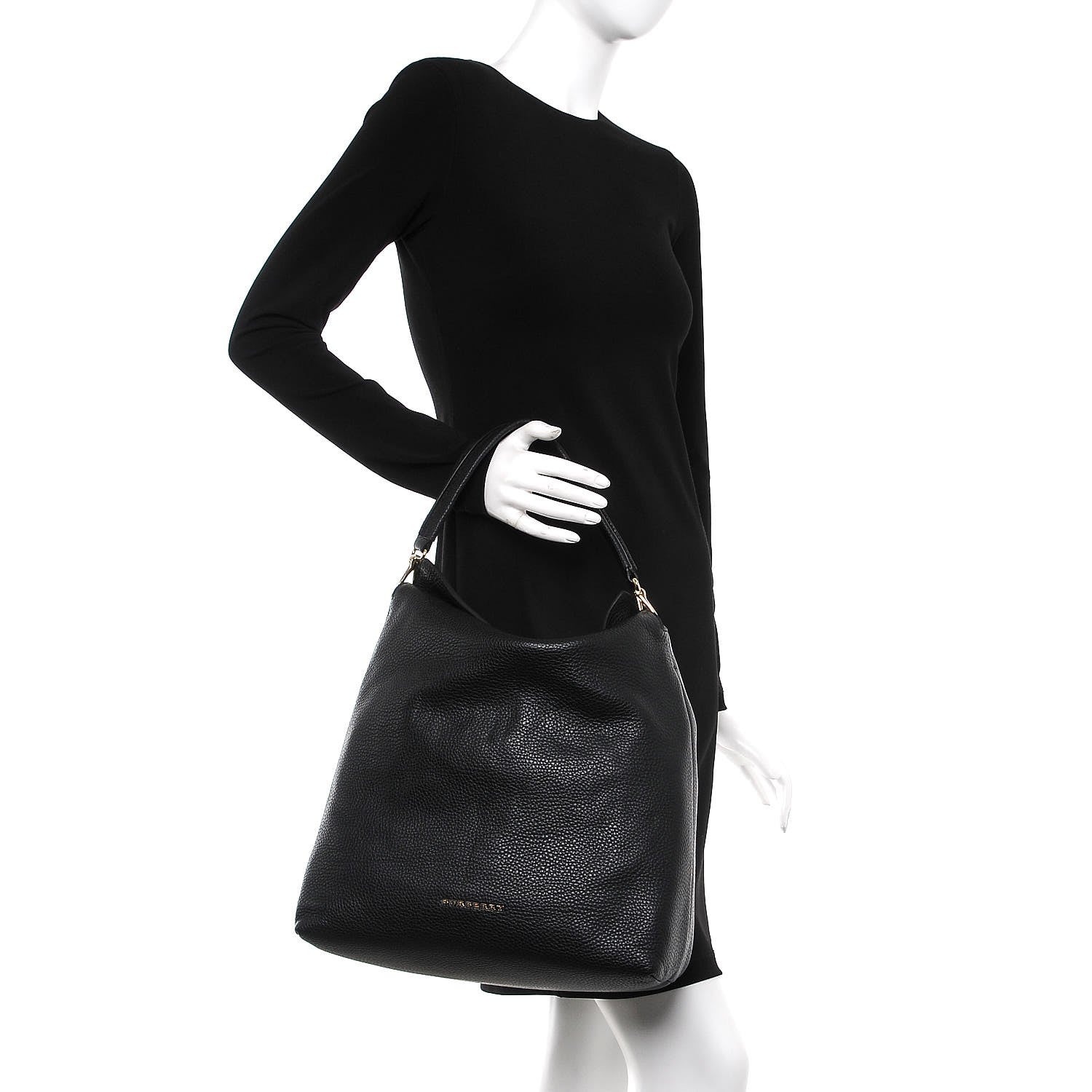Burberry Grainy Calfskin Medium Cale Hobo Black 2 of 7