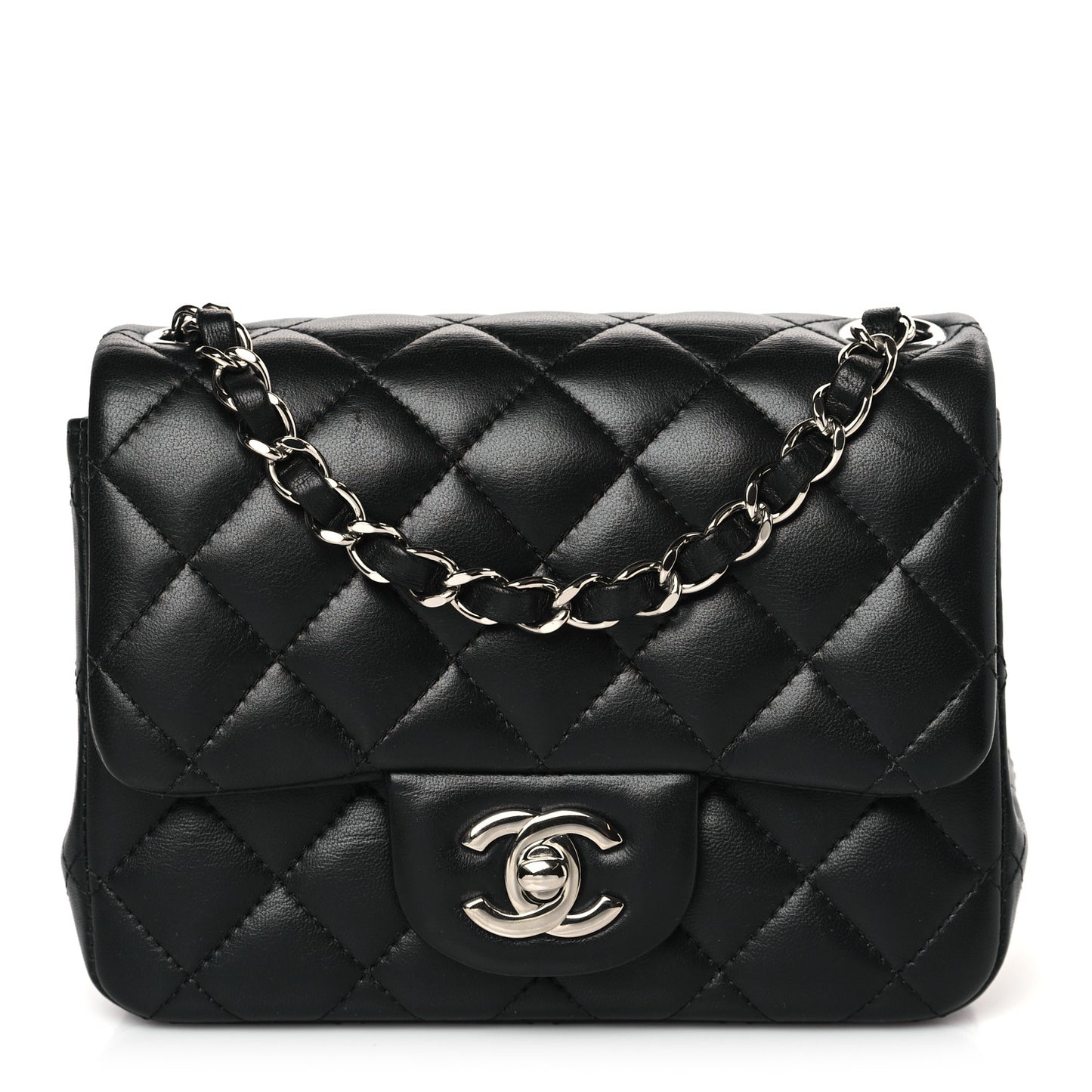 Lambskin Quilted Mini Square Flap Black