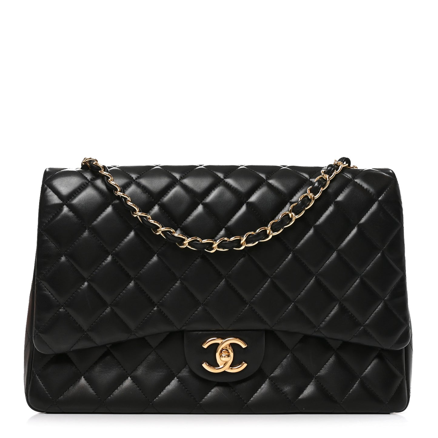 Lambskin Quilted Maxi Double Flap Black