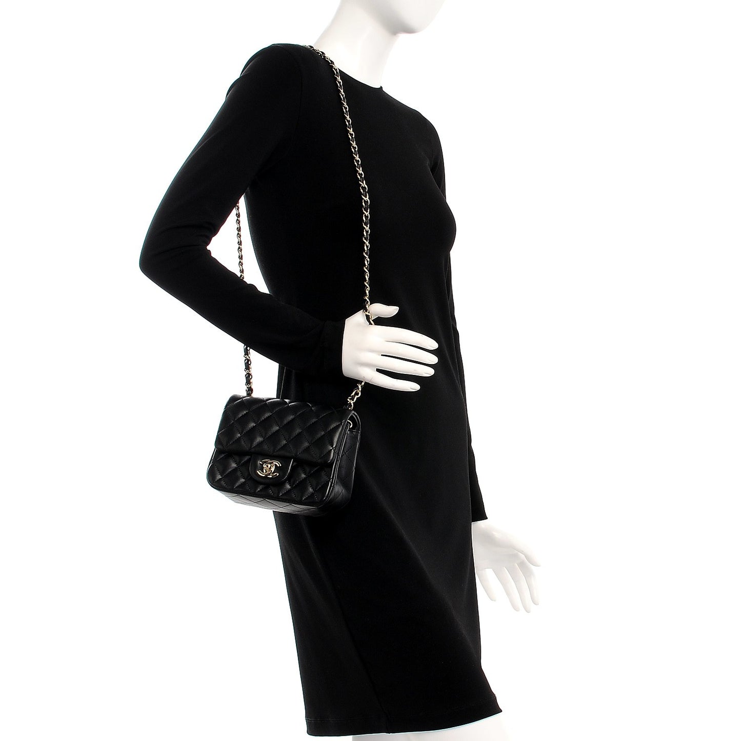 Lambskin Quilted Mini Square Flap Black
