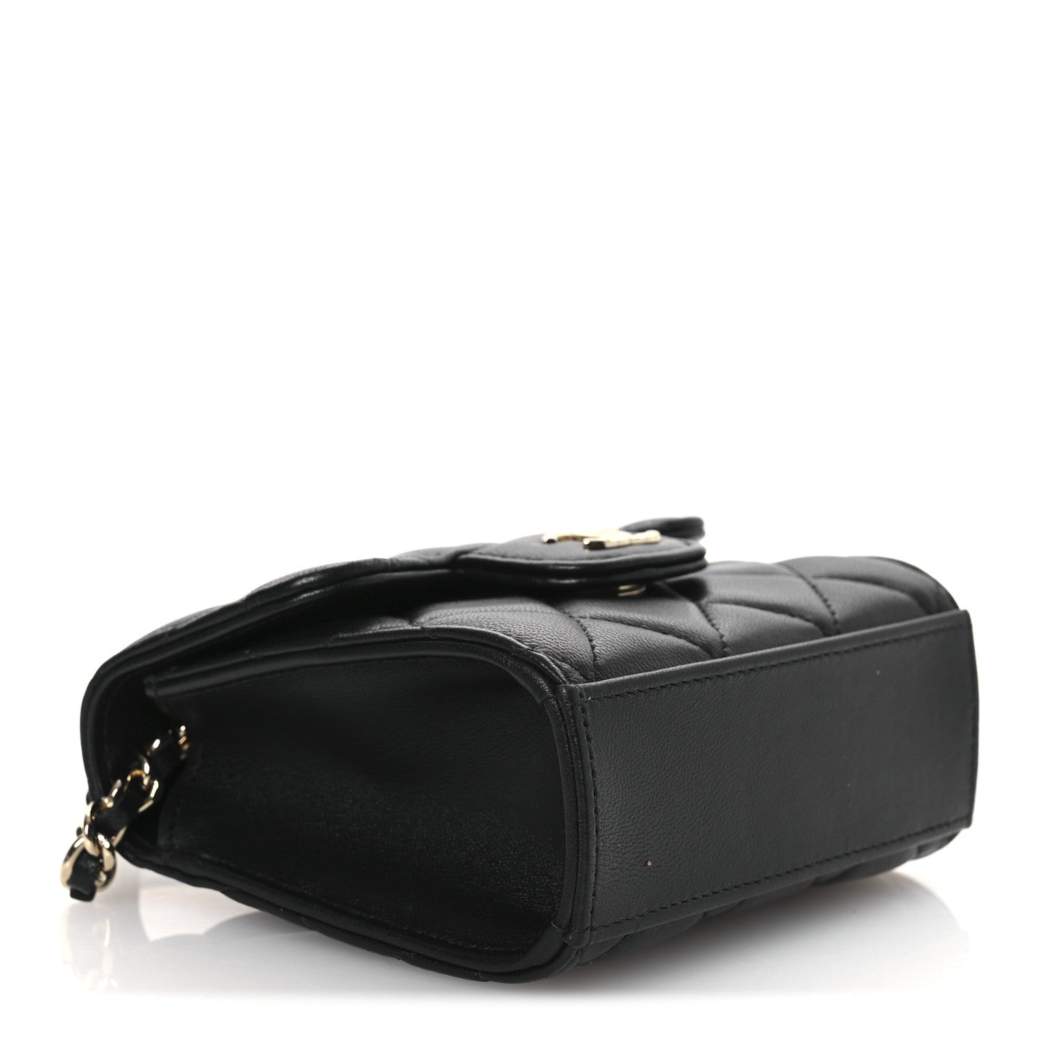 Chanel Lambskin Quilted Top Handle Flap Clutch With Chain Black 4 of 11