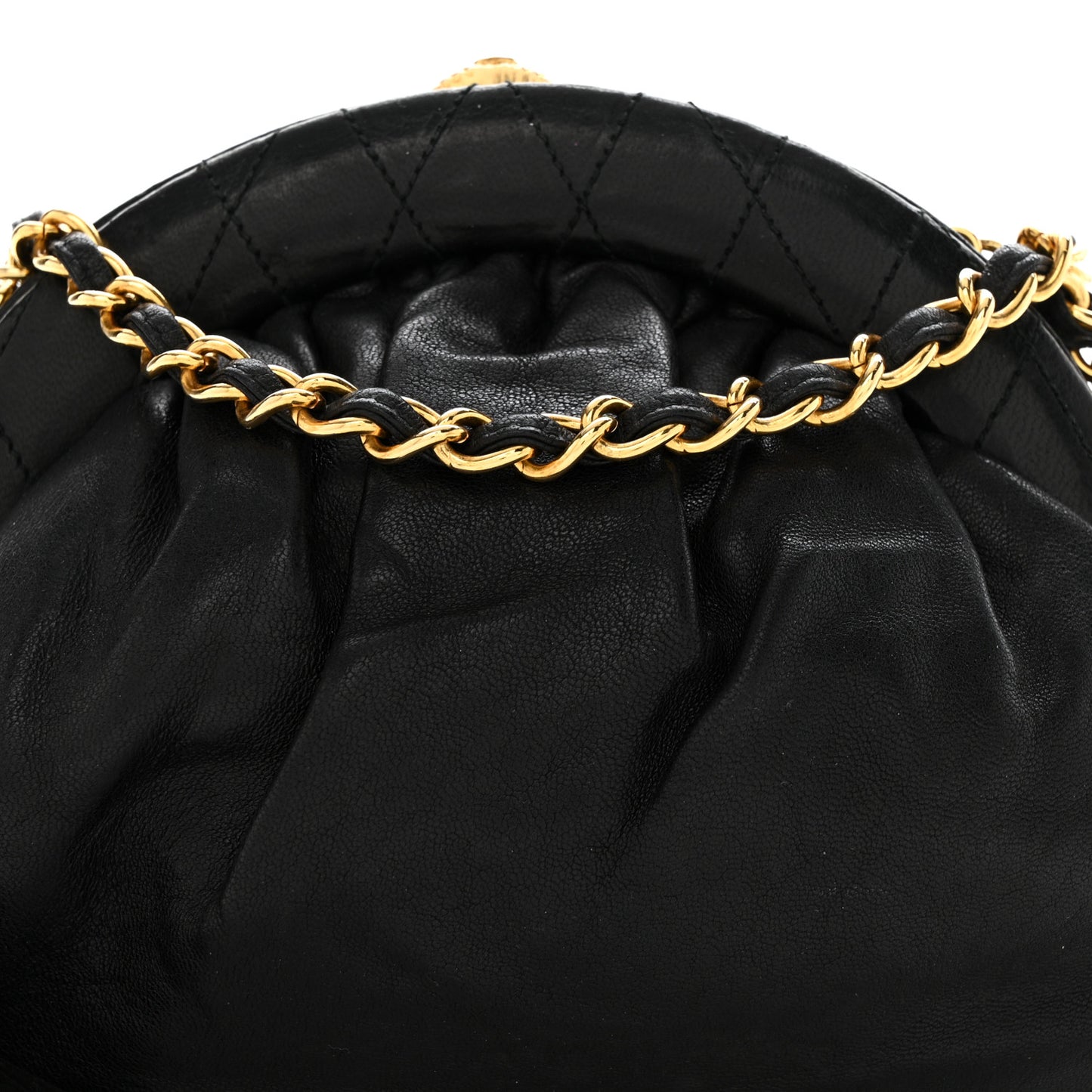 Lambskin Quilted Tassel Kiss Lock Evening Clutch With Chain Black
