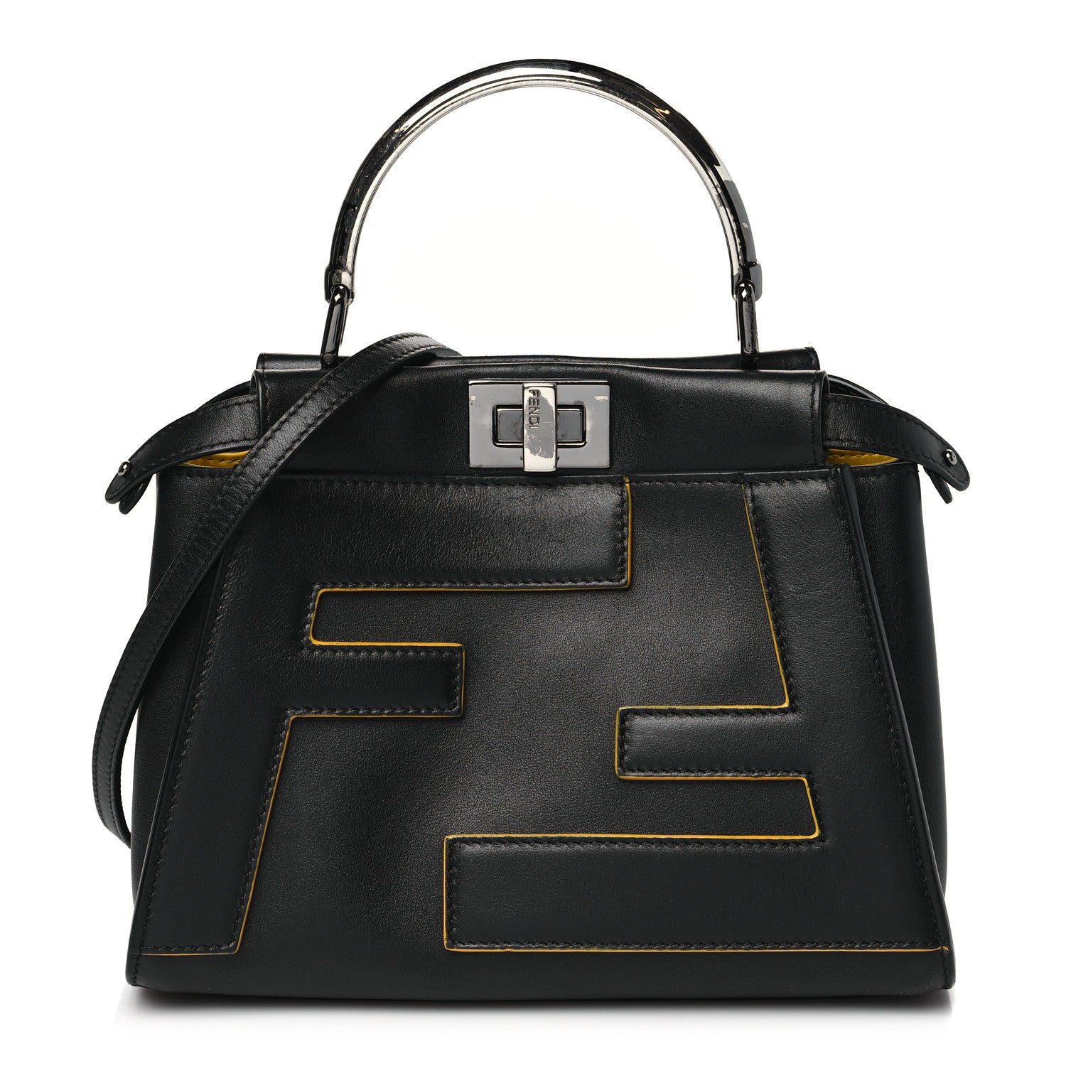 Fendi Nappa FF Mini Peekaboo Iconic Satchel Black Sunflower 1 of 14