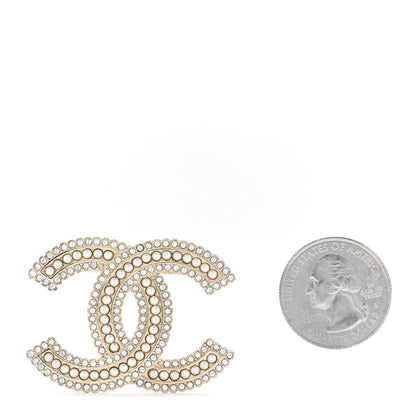 Chanel Pearl Crystal Lace Camellia CC Brooch Gold 2 of 4