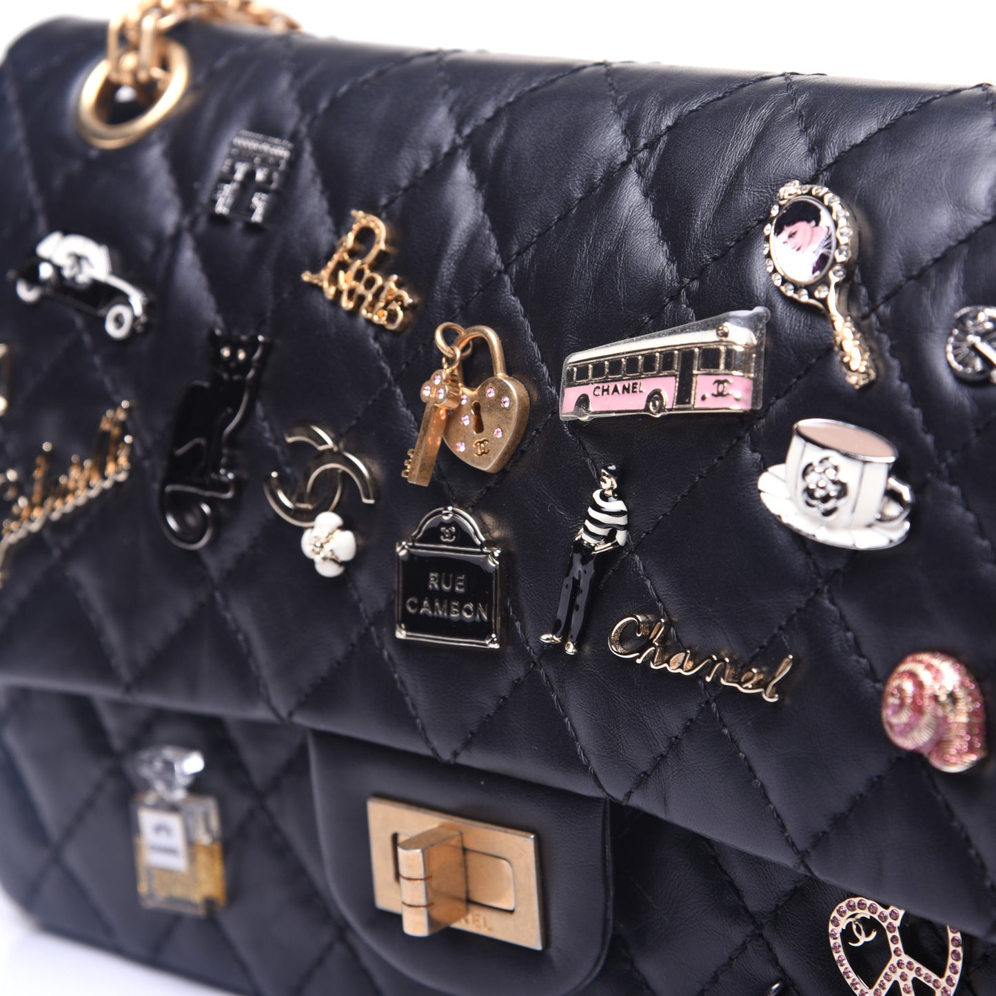 Aged Calfskin Lucky Charms 2.55 Reissue 225 Flap Black