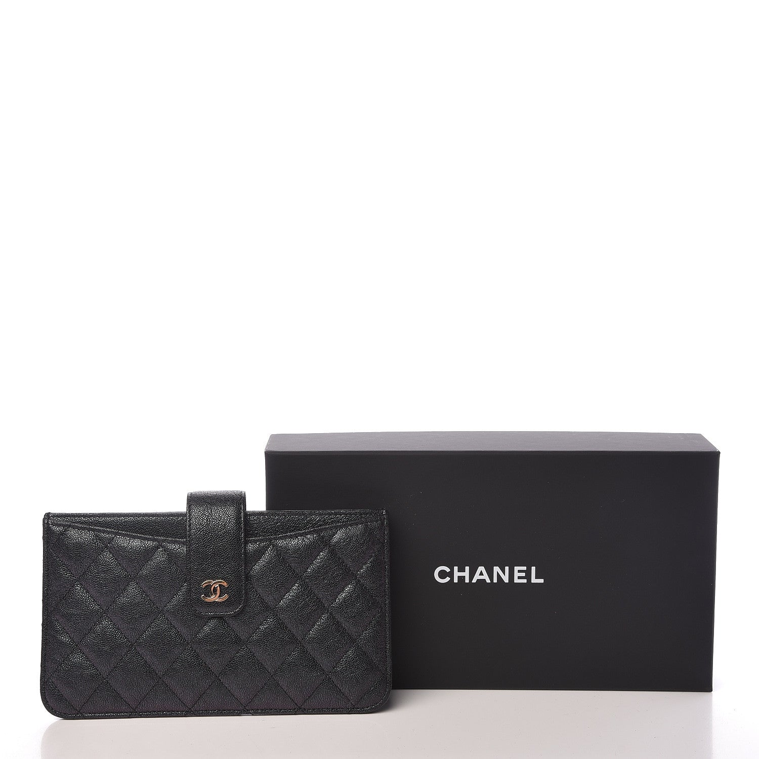Chanel Iridescent Caviar Quilted Classic Strap Pouch Black 16 of 16