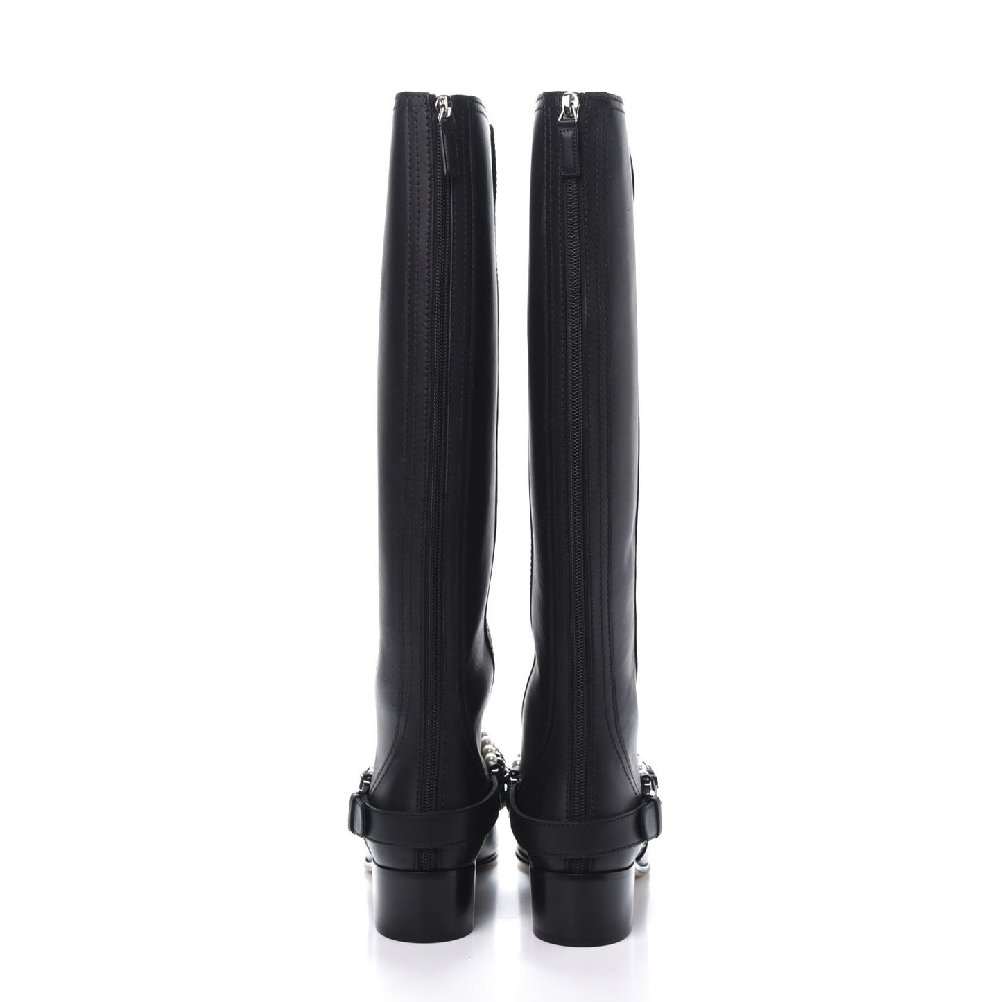 Calfskin Pearl Cap Toe High Boots 39 Black