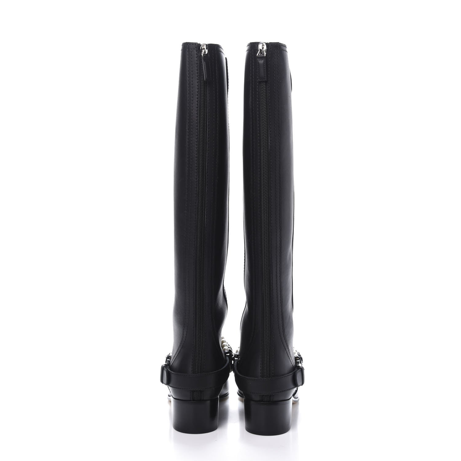 Chanel Calfskin Pearl Cap Toe High Boots 39 Black 4 of 10