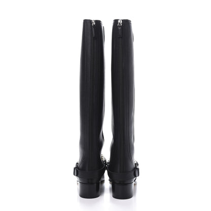 Chanel Calfskin Pearl Cap Toe High Boots 39 Black 4 of 10