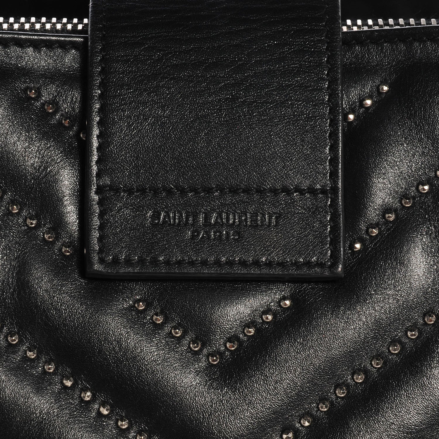 Saint Laurent Studded Matelasse Chevron Monogramme Shopper Tote Black 9 of 10