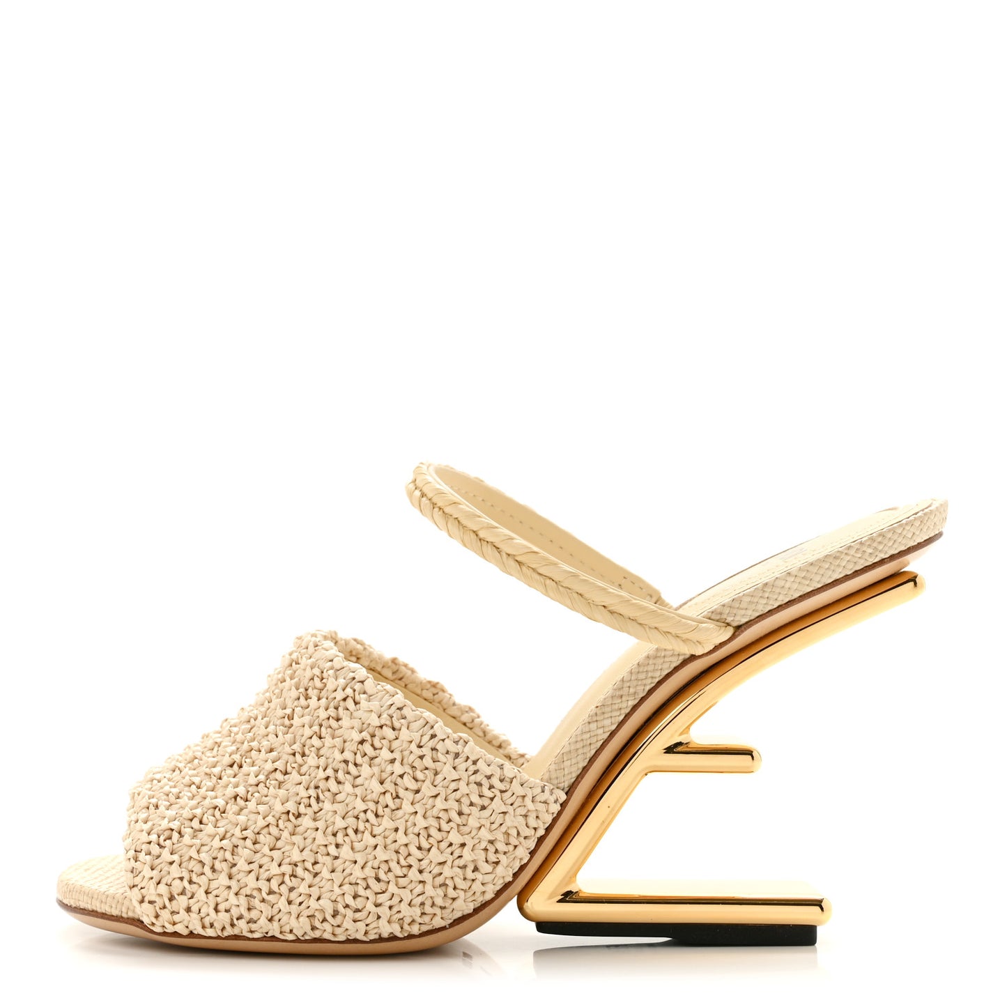 Raffia Intreccio Fendi First 95mm Slide Sandals 36 Paglia