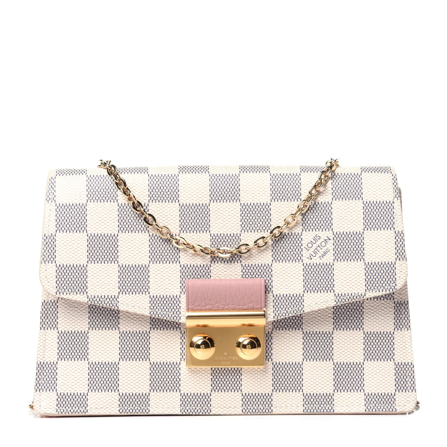 Louis Vuitton Damier Azur Croisette Chain Wallet Rose Ballerine 1 of 11