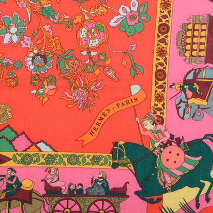 Hermes Silk Cashmere Fantaisies Indiennes Scarf 90 Rouge Rose Vif Vert 6 of 7