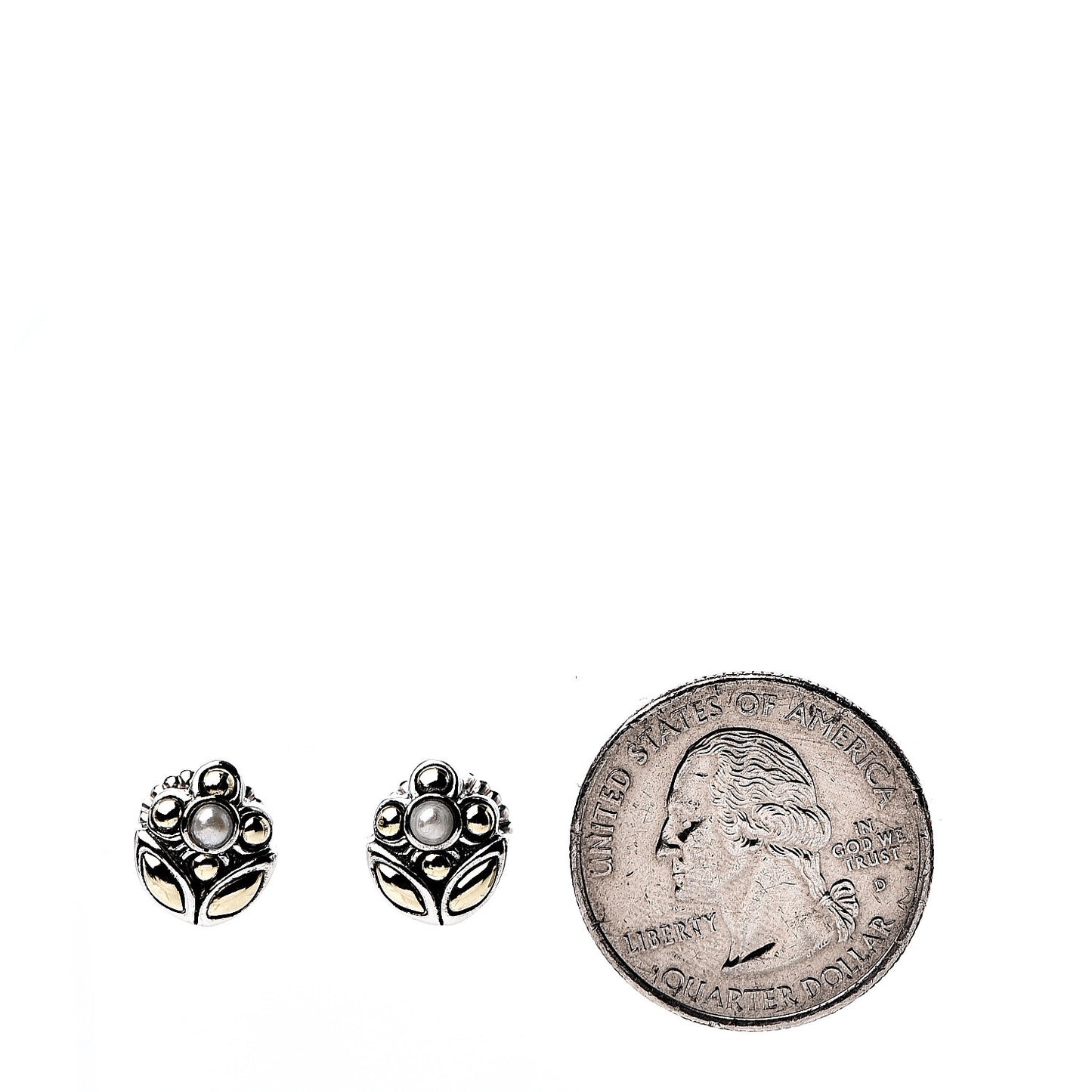 Sterling Silver 18K Yellow Gold Pearl Flower Stud Earrings