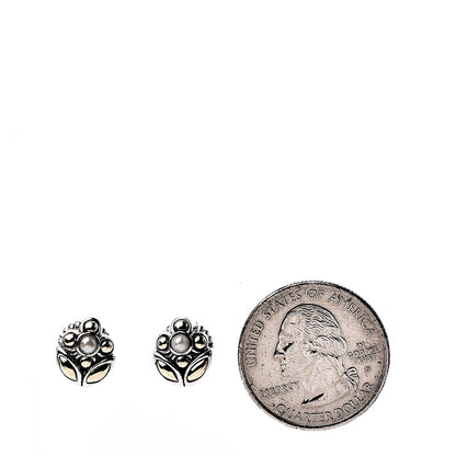John Hardy Sterling Silver 18K Yellow Gold Pearl Flower Stud Earrings 2 of 4