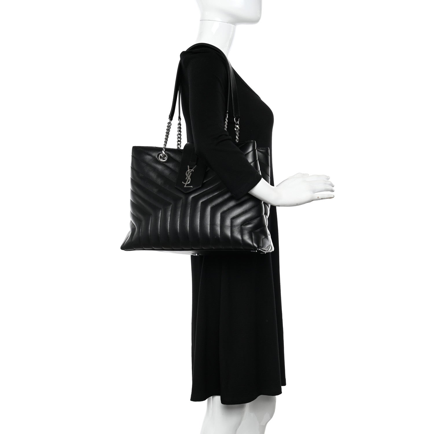 Saint Laurent Calfskin Y Quilted Monogram Large Loulou Shopper Black 2 of 11